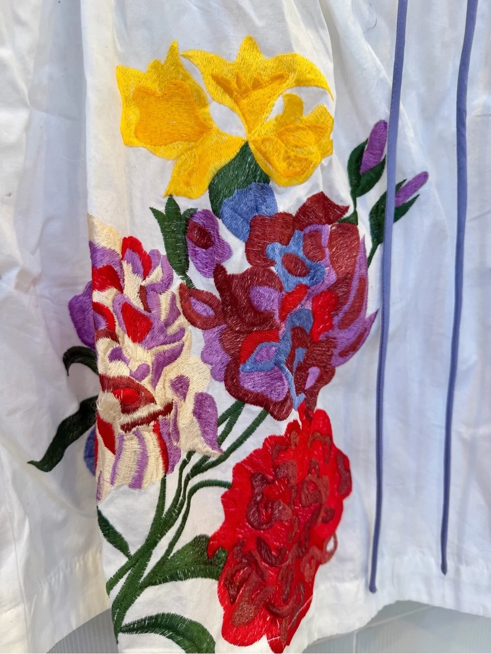 Anthropologie White Peasant Blouse with Multicolor Floral Embroidery NWOT